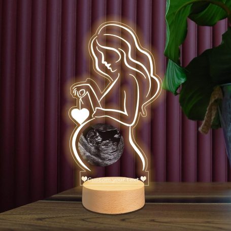 lampara personalizada con ecografia y diseño de embarazo en acrilico con luz led